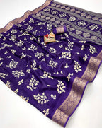 Pure Calcutta Moss Mellow Georgette Sarees with Exclusive Prints & Zari Woven Border