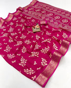 Pure Calcutta Moss Mellow Georgette Sarees with Exclusive Prints & Zari Woven Border