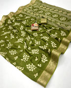 Pure Calcutta Moss Mellow Georgette Sarees with Exclusive Prints & Zari Woven Border