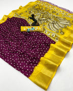 Beautiful Dola Silk Bandhani Saree with Grand Peacock Pallu & Beads Work Blouse – Festive Elegance for Boutique Displays & Bulk Orders