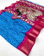 Beautiful Dola Silk Bandhani Saree with Grand Peacock Pallu & Beads Work Blouse – Festive Elegance for Boutique Displays & Bulk Orders