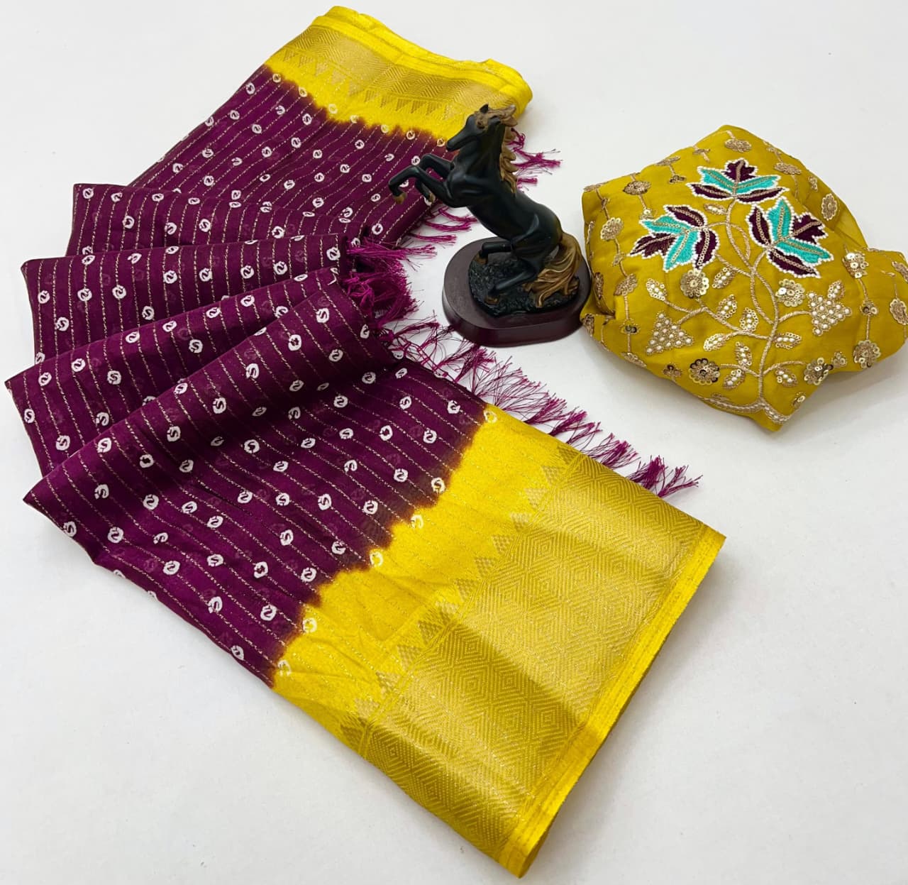 Beautiful Dola Silk Bandhani Saree with Grand Peacock Pallu & Beads Work Blouse – Festive Elegance for Boutique Displays & Bulk Orders