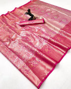 Bridal Kanchipuram Silk Saree – Royal Zari Weave with Floral & Paisley Motifs