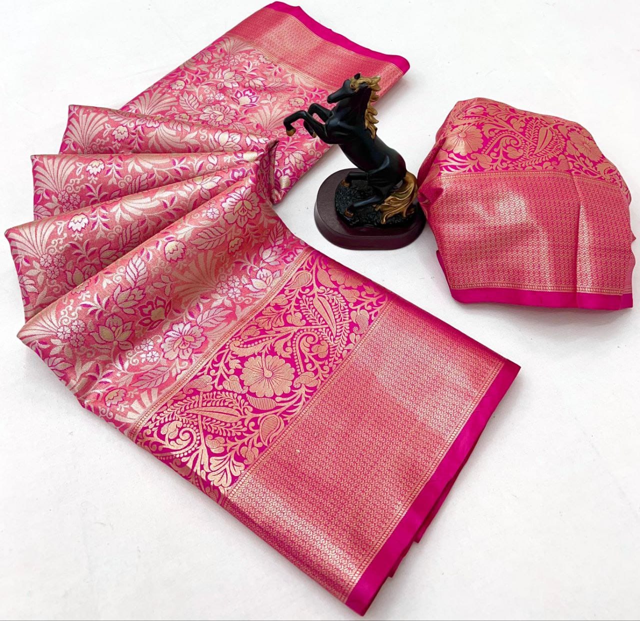Bridal Kanchipuram Silk Saree – Royal Zari Weave with Floral & Paisley Motifs