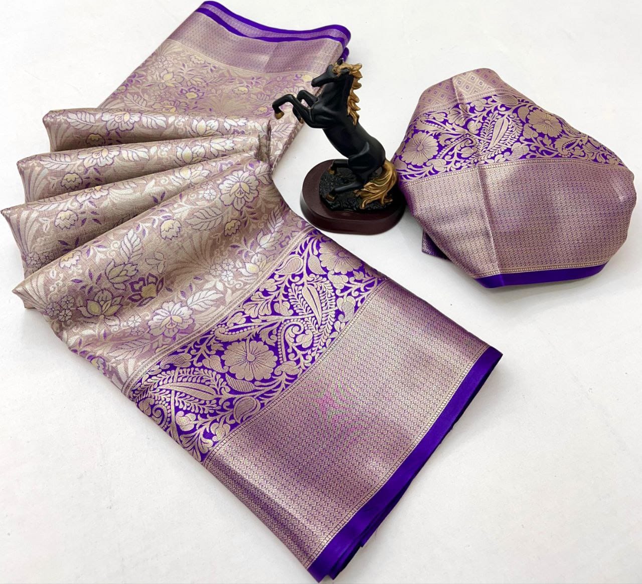 Bridal Kanchipuram Silk Saree – Royal Zari Weave with Floral & Paisley Motifs