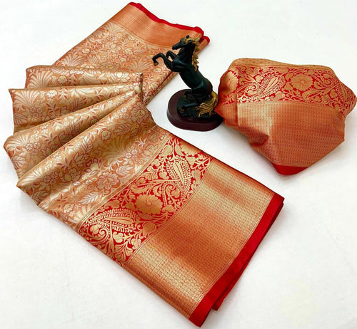 Bridal Kanchipuram Silk Saree – Royal Zari Weave with Floral & Paisley Motifs