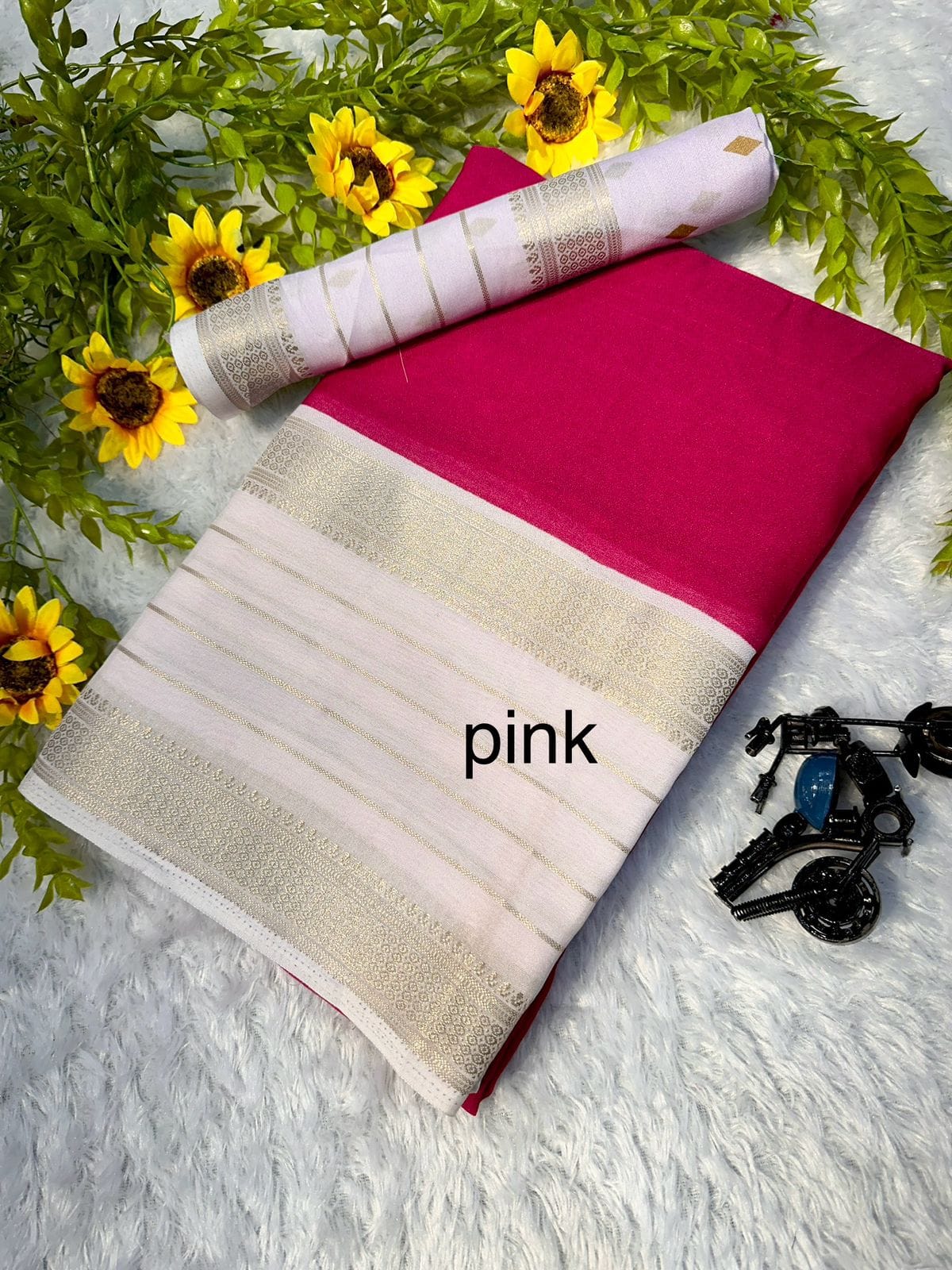 Heavy Mysore Silk Saree with Allover Weaving & Two-Tone Padding Border