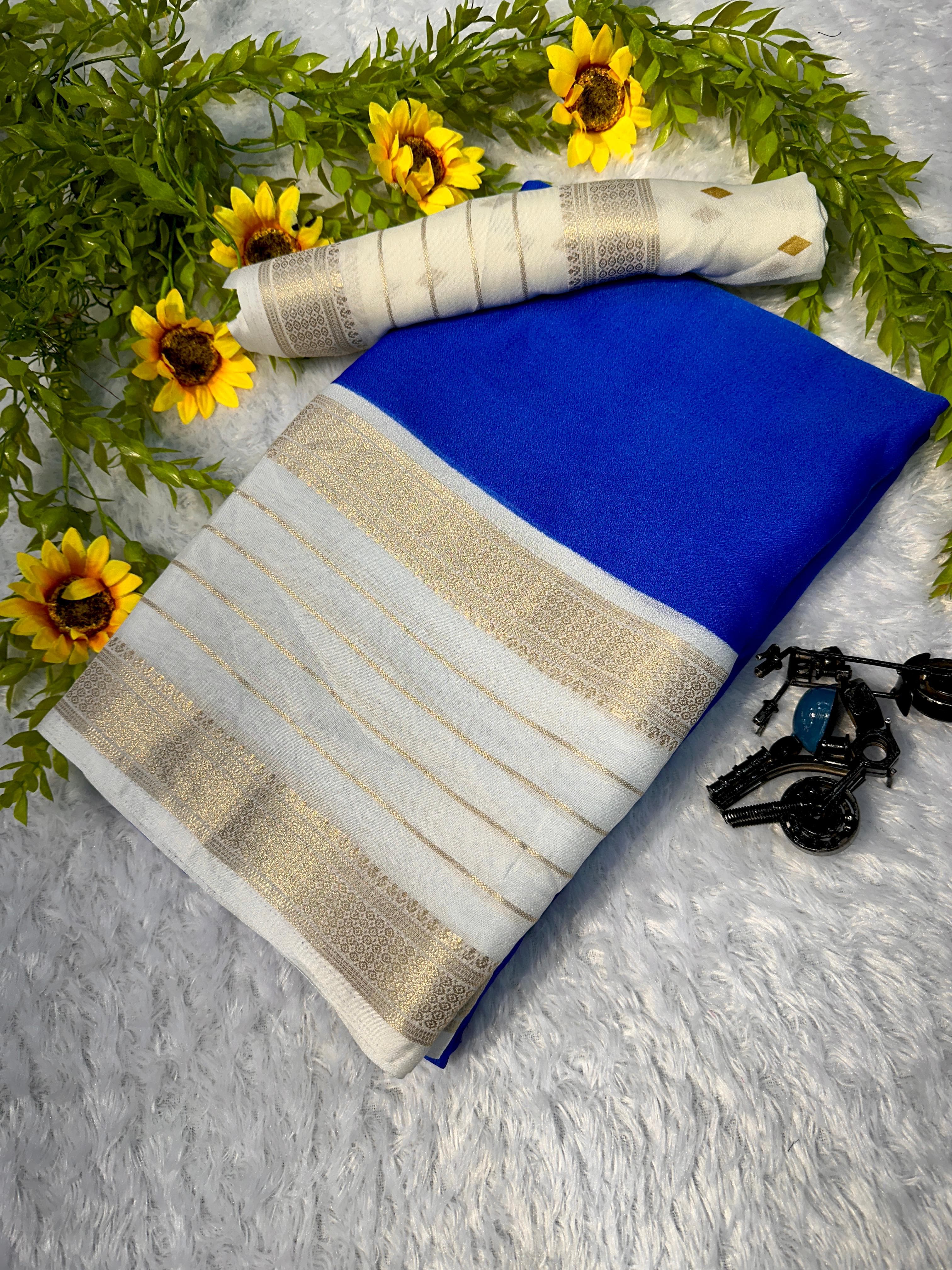 Heavy Mysore Silk Saree with Allover Weaving & Two-Tone Padding Border