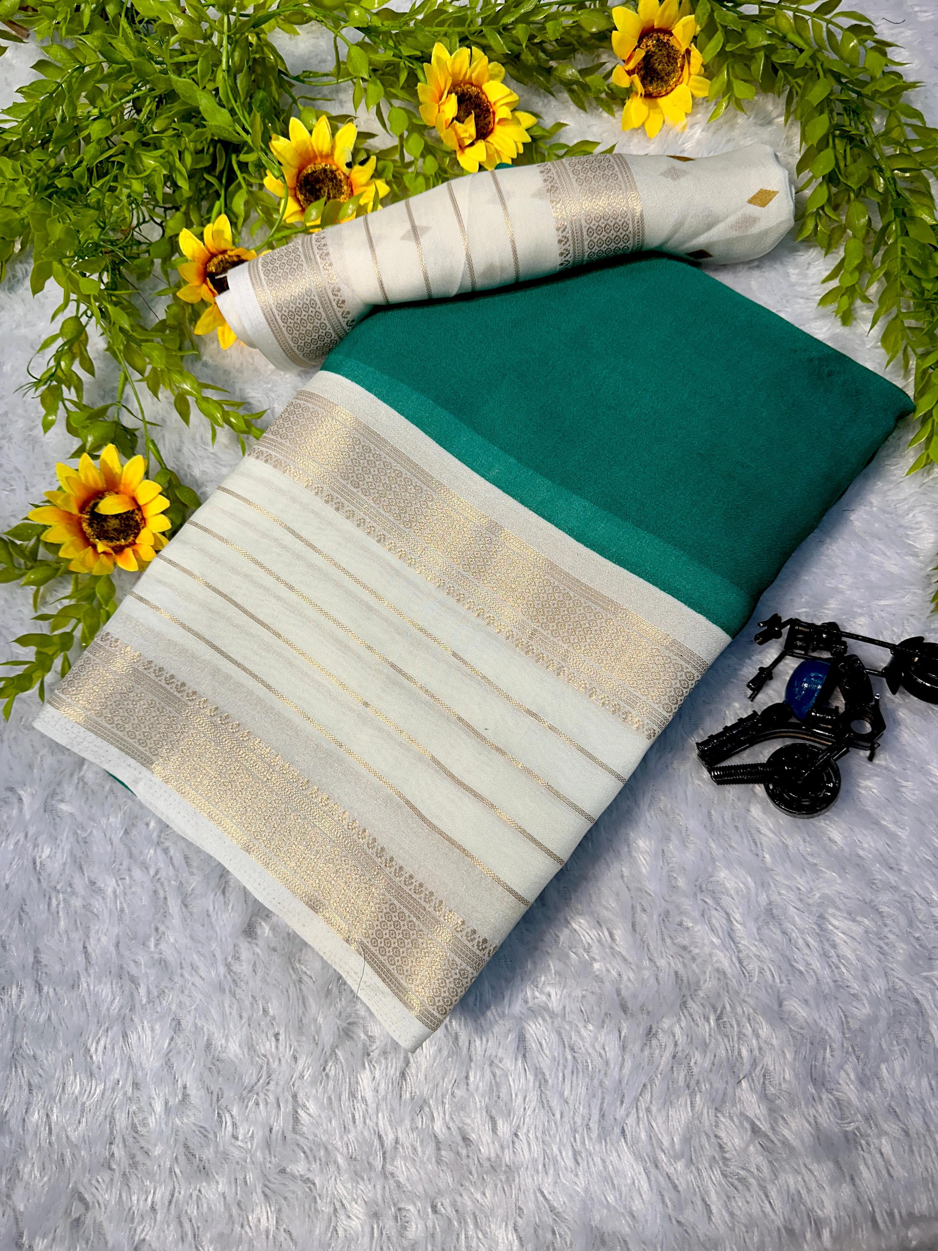 Heavy Mysore Silk Saree with Allover Weaving & Two-Tone Padding Border