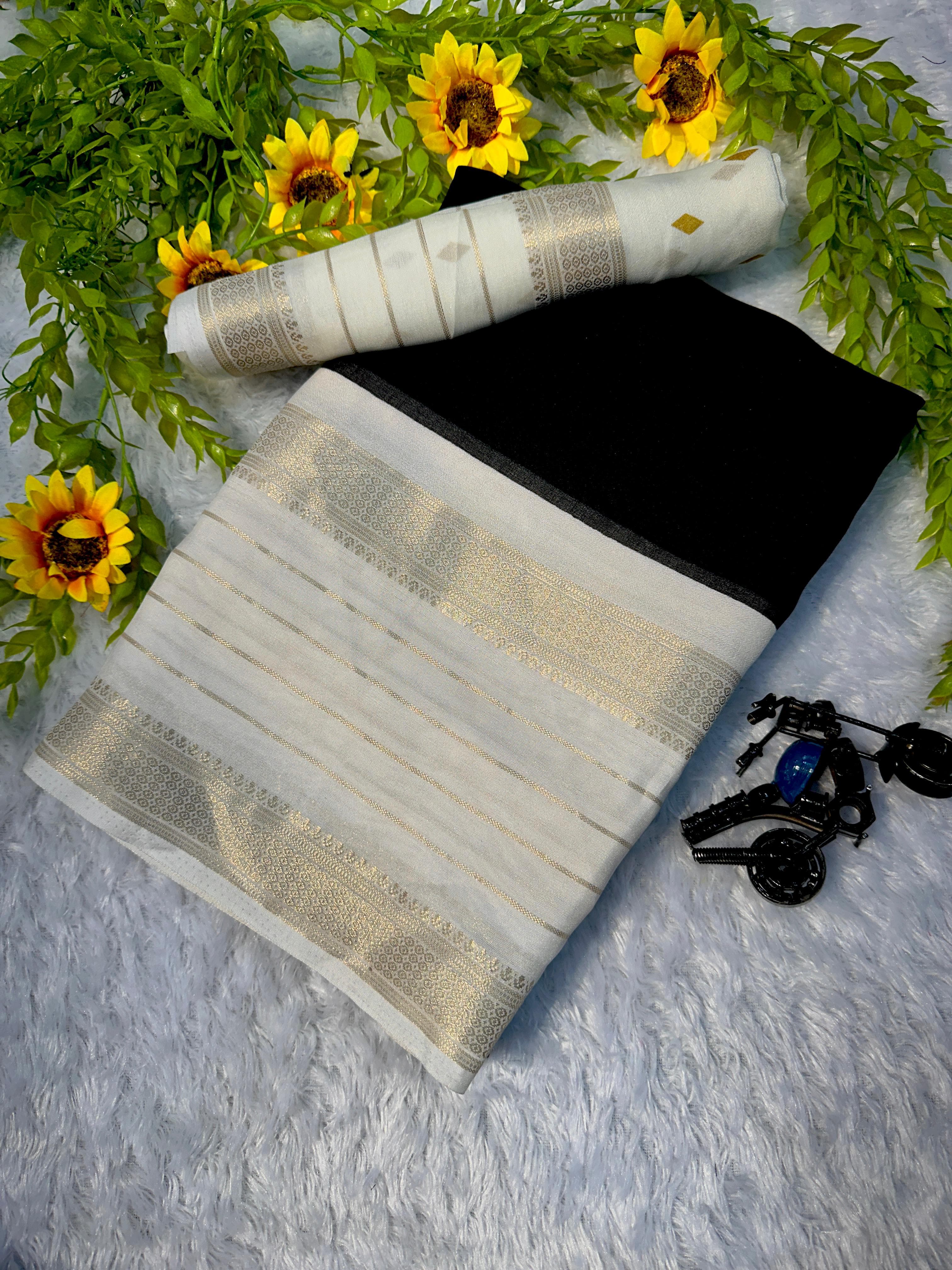 Heavy Mysore Silk Saree with Allover Weaving & Two-Tone Padding Border