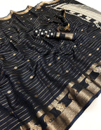 🌿 Premium Fox Georgette Saree – Kalamkari Border, Copper Zari Weaving & Designer Butti Blouse 🌿