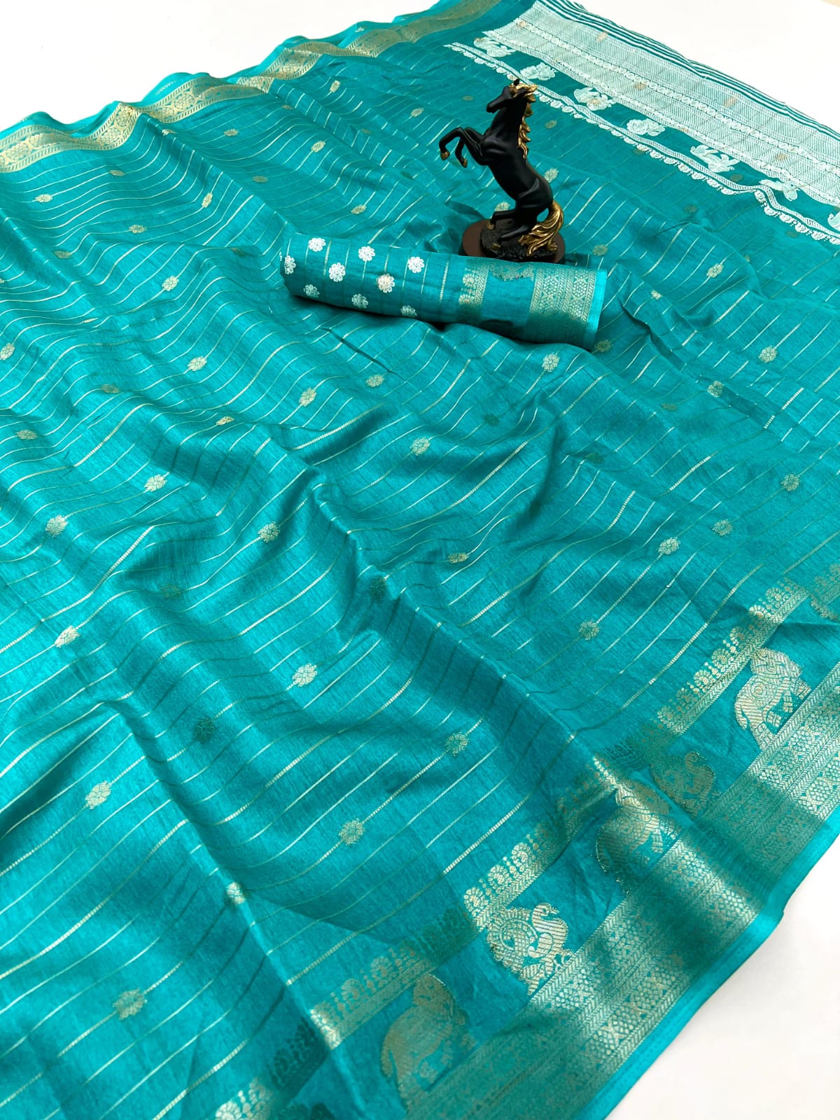 🌿 Premium Fox Georgette Saree – Kalamkari Border, Copper Zari Weaving & Designer Butti Blouse 🌿