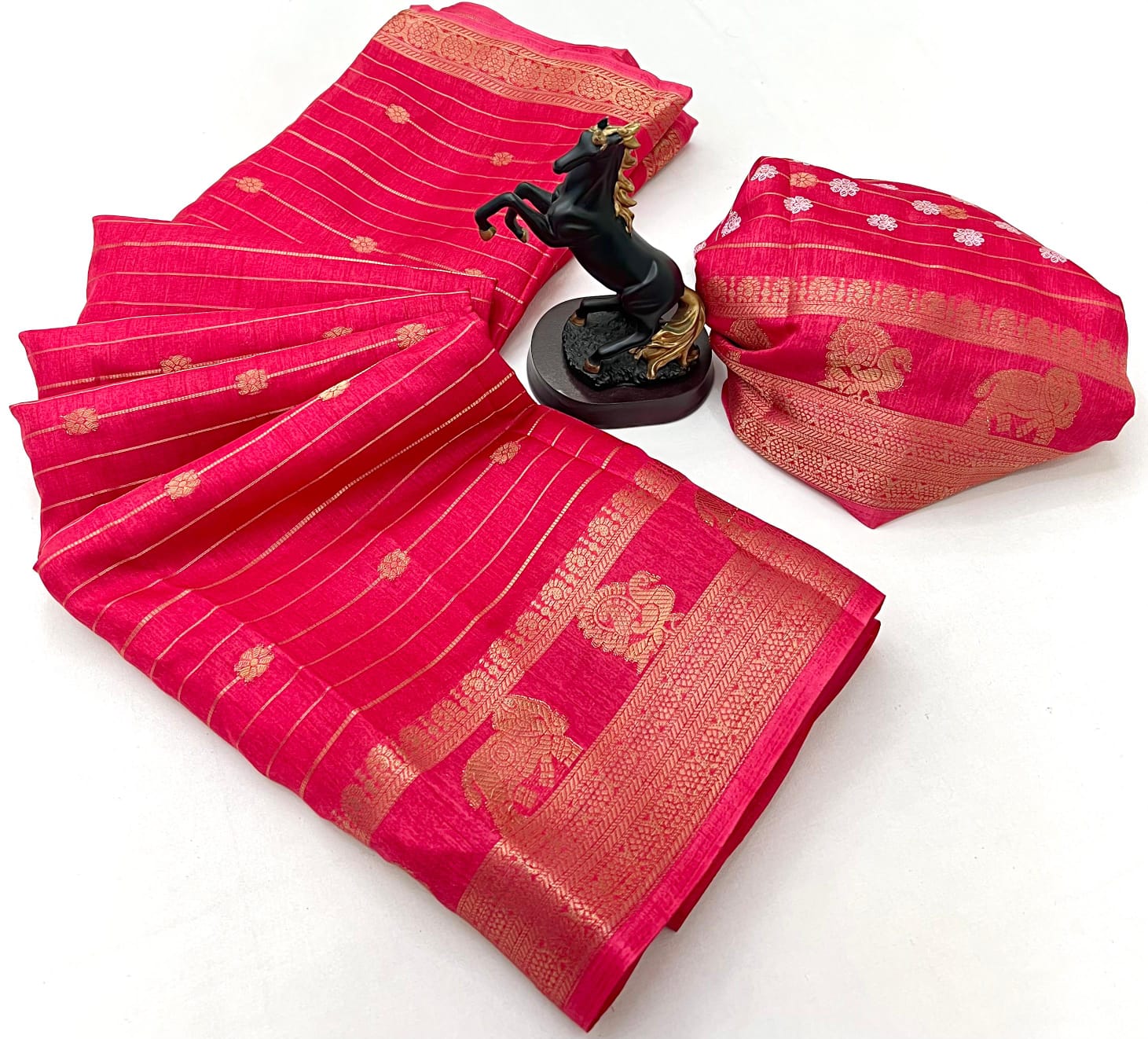 🌿 Premium Fox Georgette Saree – Kalamkari Border, Copper Zari Weaving & Designer Butti Blouse 🌿