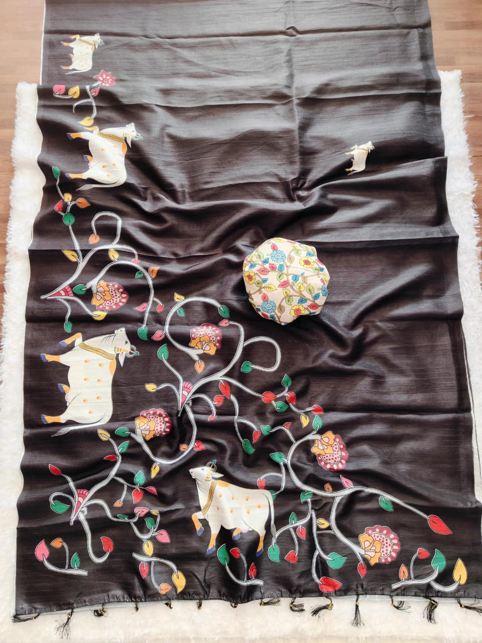 Heavy Handloom Tussar Silk Saree with Animal Digital Print & Matching Blouse – Premium Festive Collection