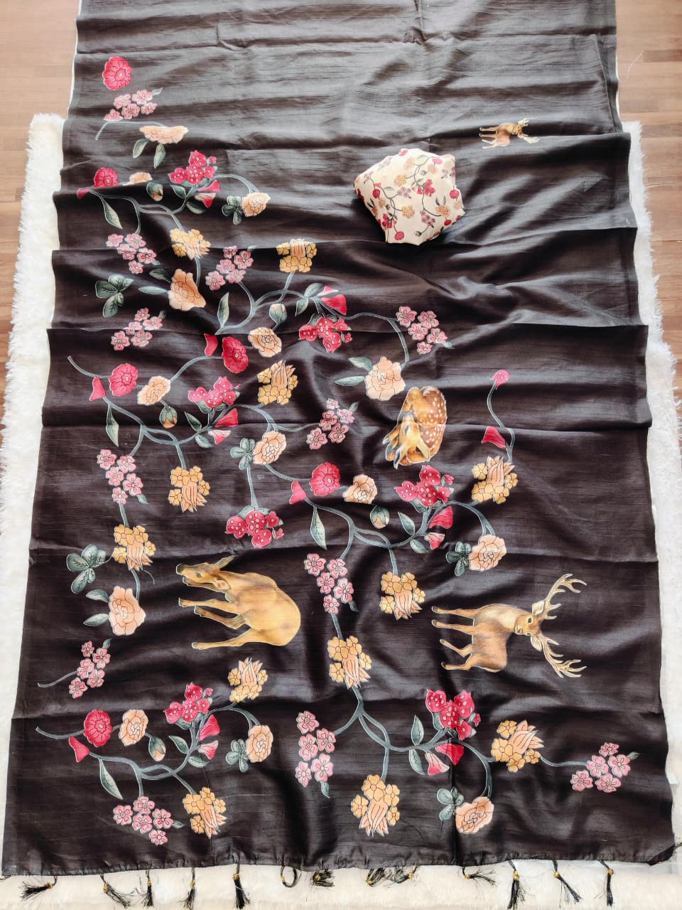 Heavy Handloom Tussar Silk Saree with Animal Digital Print & Matching Blouse – Premium Festive Collection