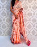 Vichitra Silk Saree with Murga Print & Heavy Embroidery Sequins Border – Premium Designer Collection