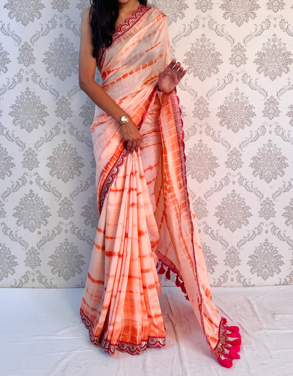 Vichitra Silk Saree with Murga Print & Heavy Embroidery Sequins Border – Premium Designer Collection