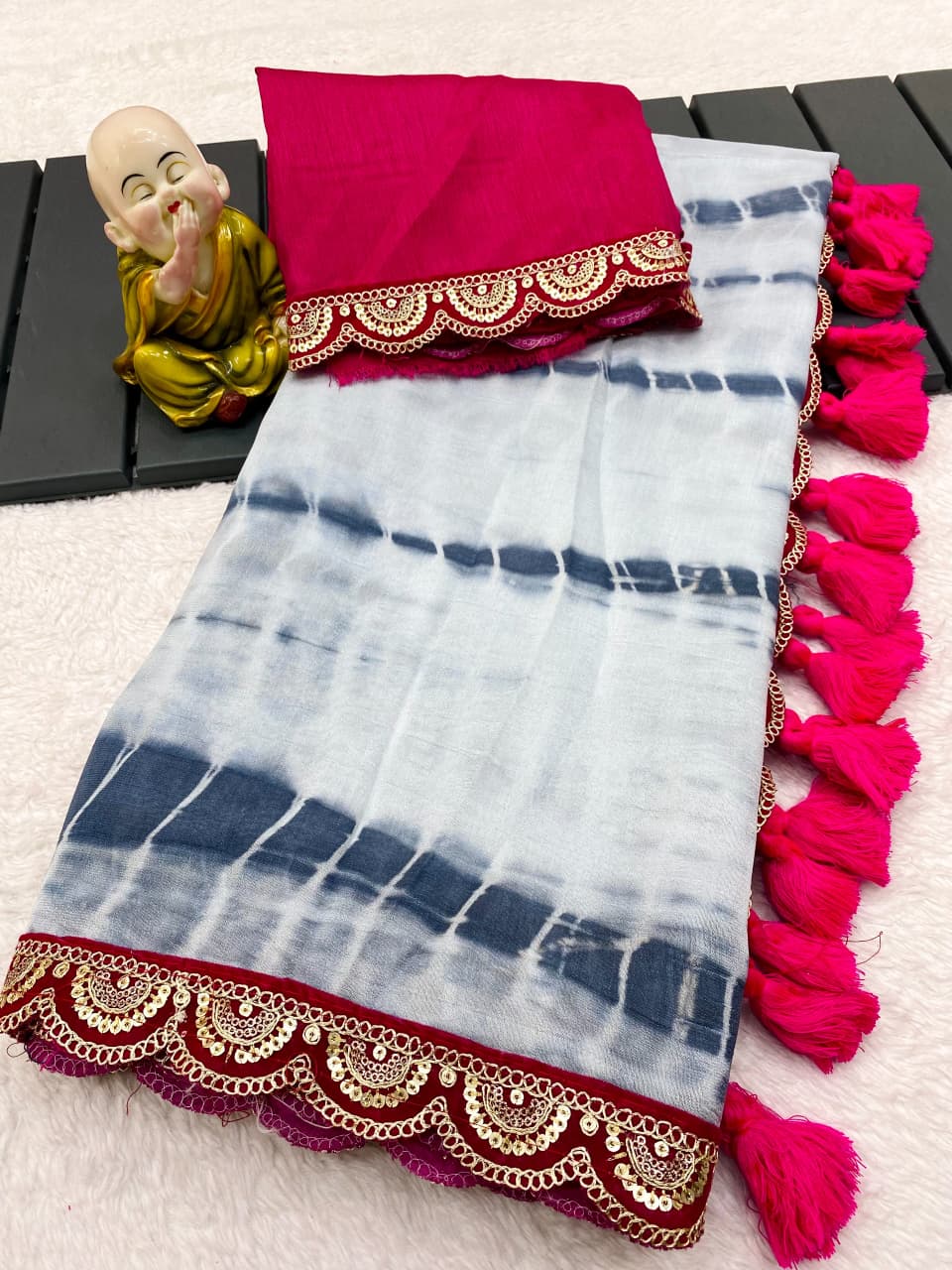 Vichitra Silk Saree with Murga Print & Heavy Embroidery Sequins Border – Premium Designer Collection