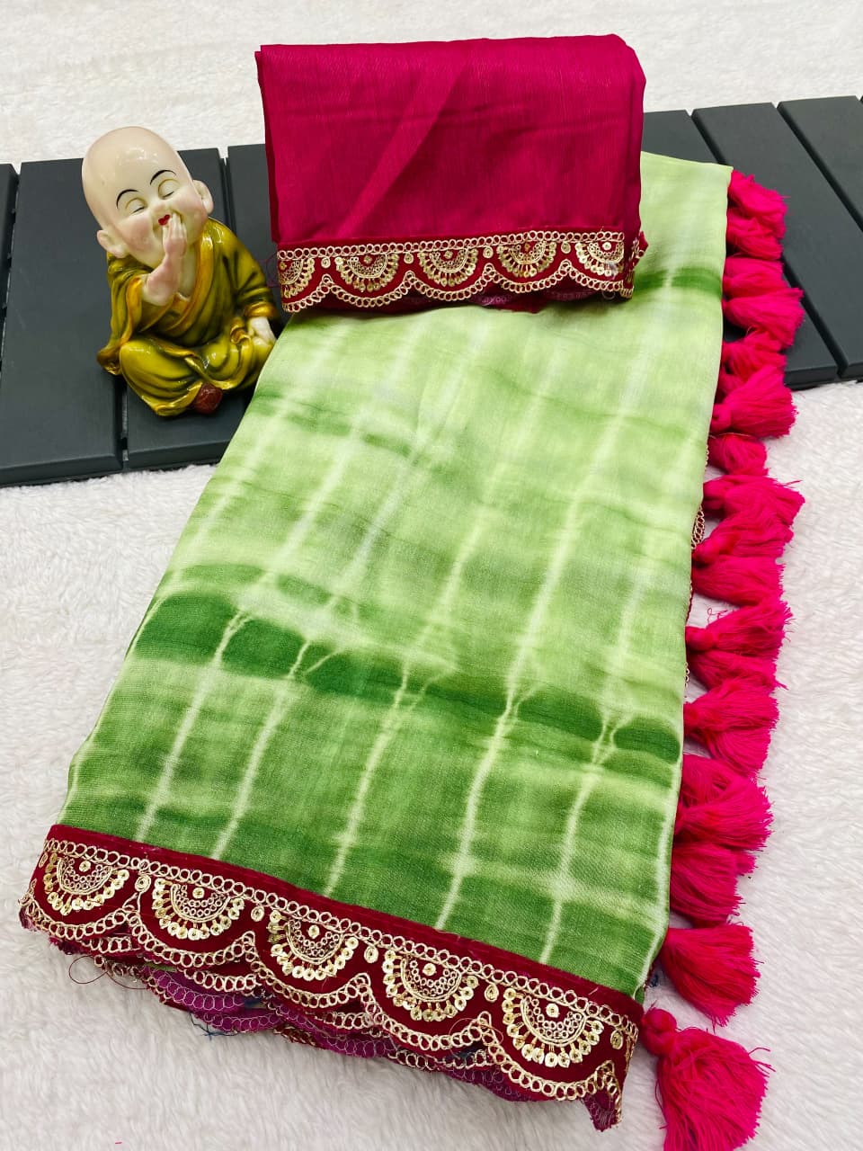 Vichitra Silk Saree with Murga Print & Heavy Embroidery Sequins Border – Premium Designer Collection