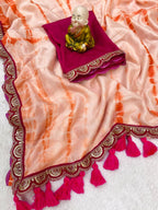 Vichitra Silk Saree with Murga Print & Heavy Embroidery Sequins Border – Premium Designer Collection
