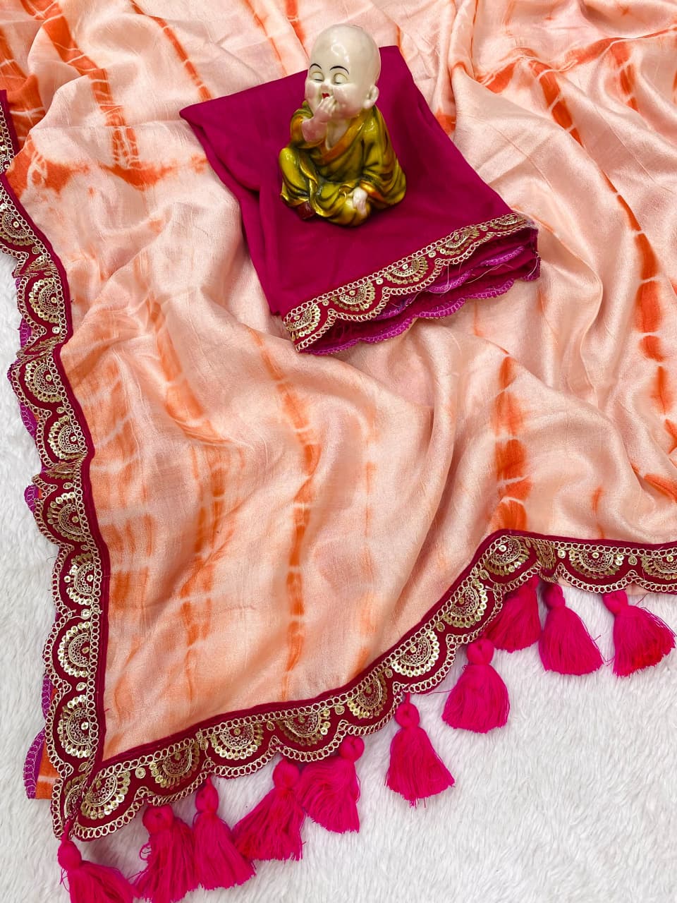 Vichitra Silk Saree with Murga Print & Heavy Embroidery Sequins Border – Premium Designer Collection