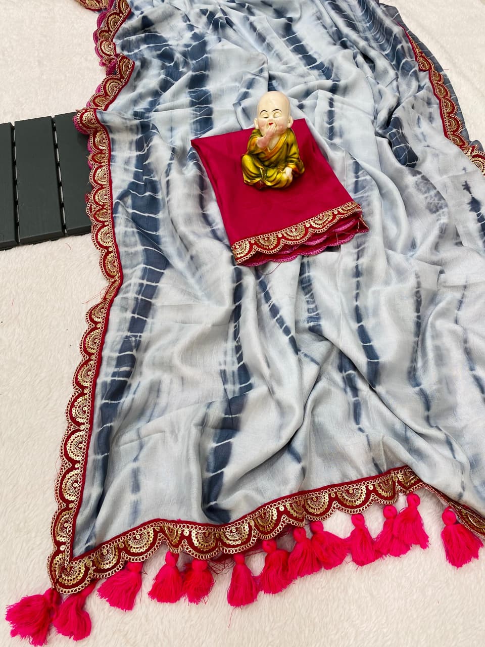 Vichitra Silk Saree with Murga Print & Heavy Embroidery Sequins Border – Premium Designer Collection