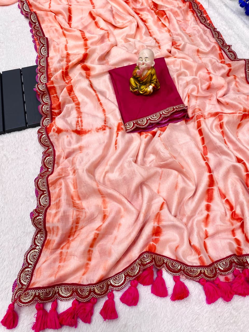 Vichitra Silk Saree with Murga Print & Heavy Embroidery Sequins Border – Premium Designer Collection