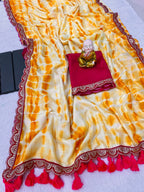 Vichitra Silk Saree with Murga Print & Heavy Embroidery Sequins Border – Premium Designer Collection