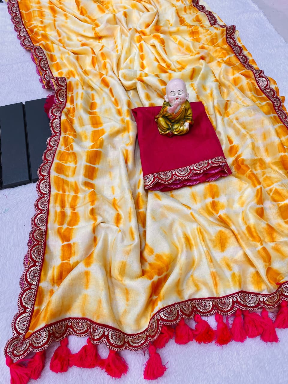 Vichitra Silk Saree with Murga Print & Heavy Embroidery Sequins Border – Premium Designer Collection