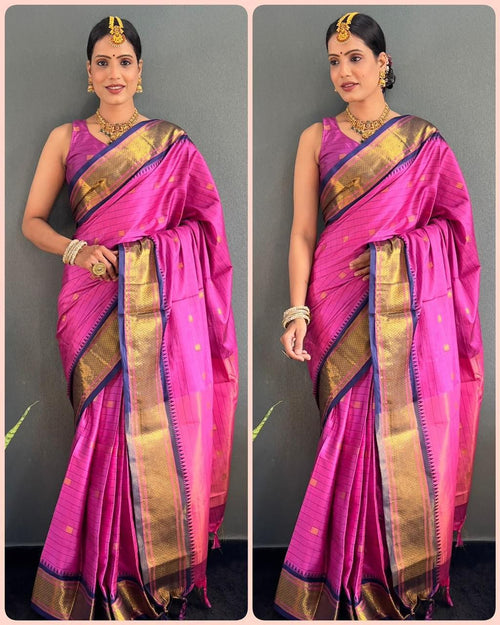 Beautiful Art Silk Jacquard Border Saree With Unstitched Running Blouse