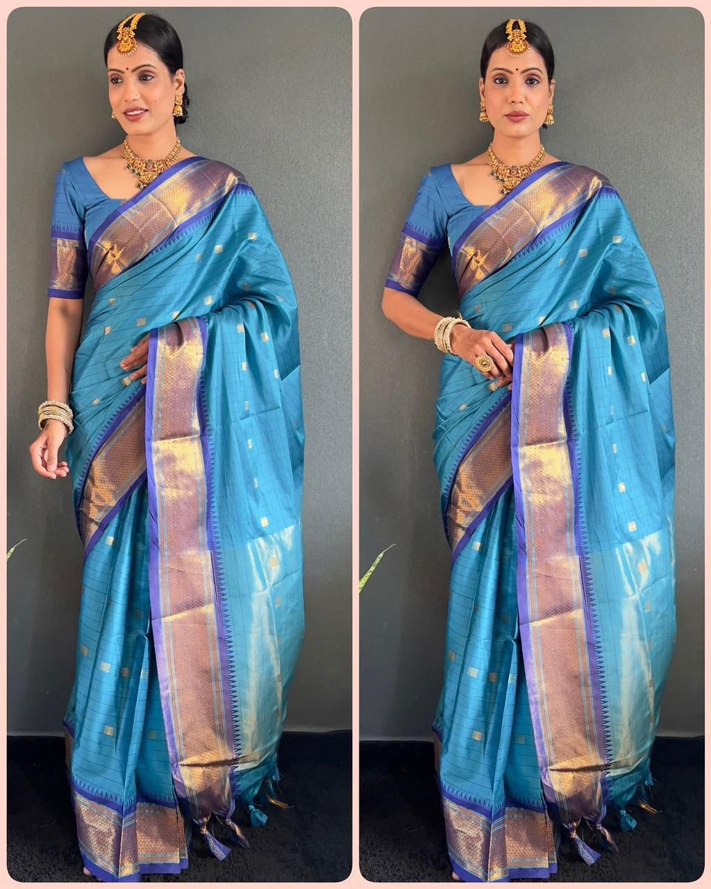 Beautiful Art Silk Jacquard Border Saree With Unstitched Running Blouse