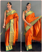 Beautiful Art Silk Jacquard Border Saree With Unstitched Running Blouse