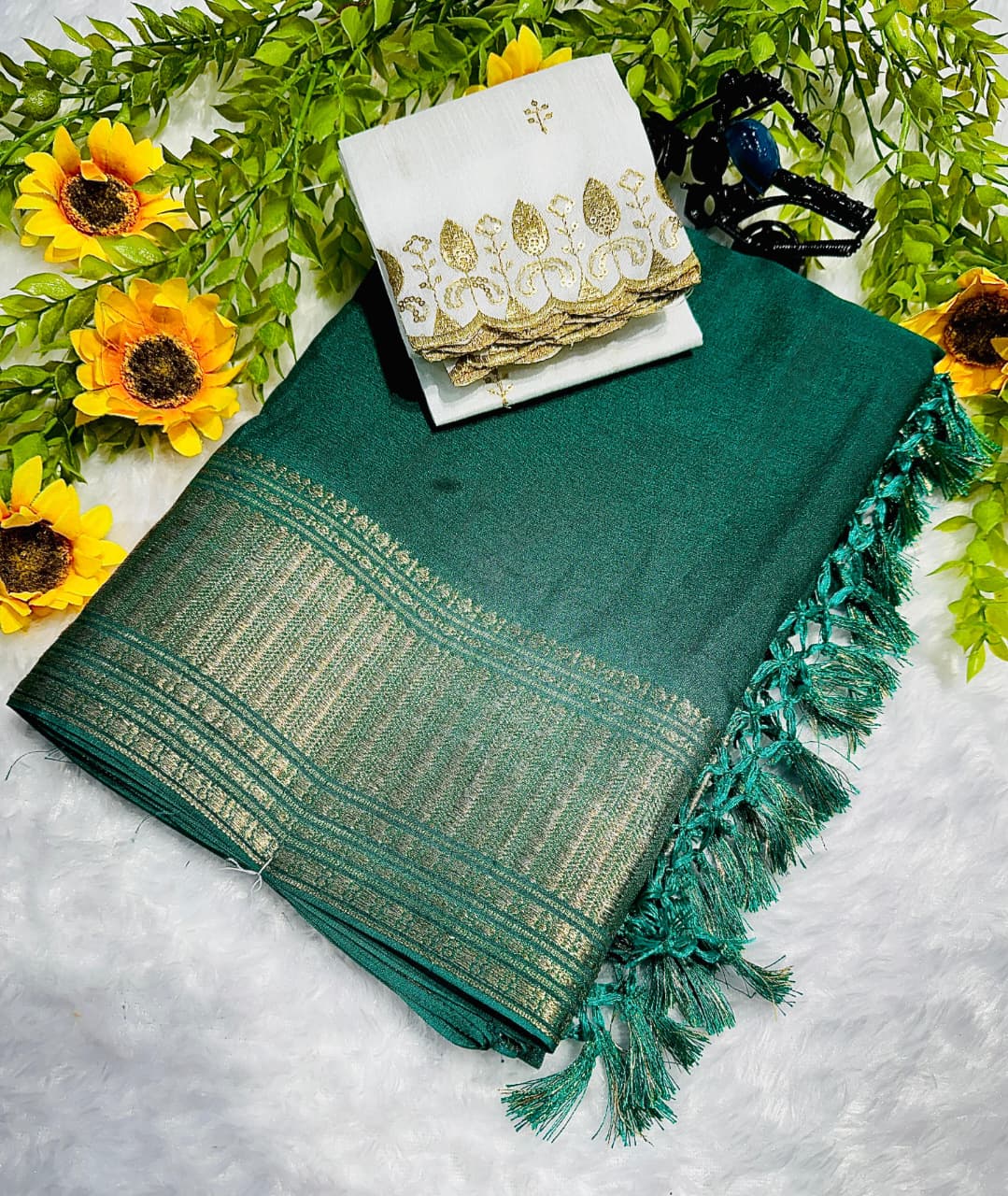 Heavy Crepe Silk Saree with Allover Weaving & Tone‑to‑Tone Padding Border – Premium Boutique Collection