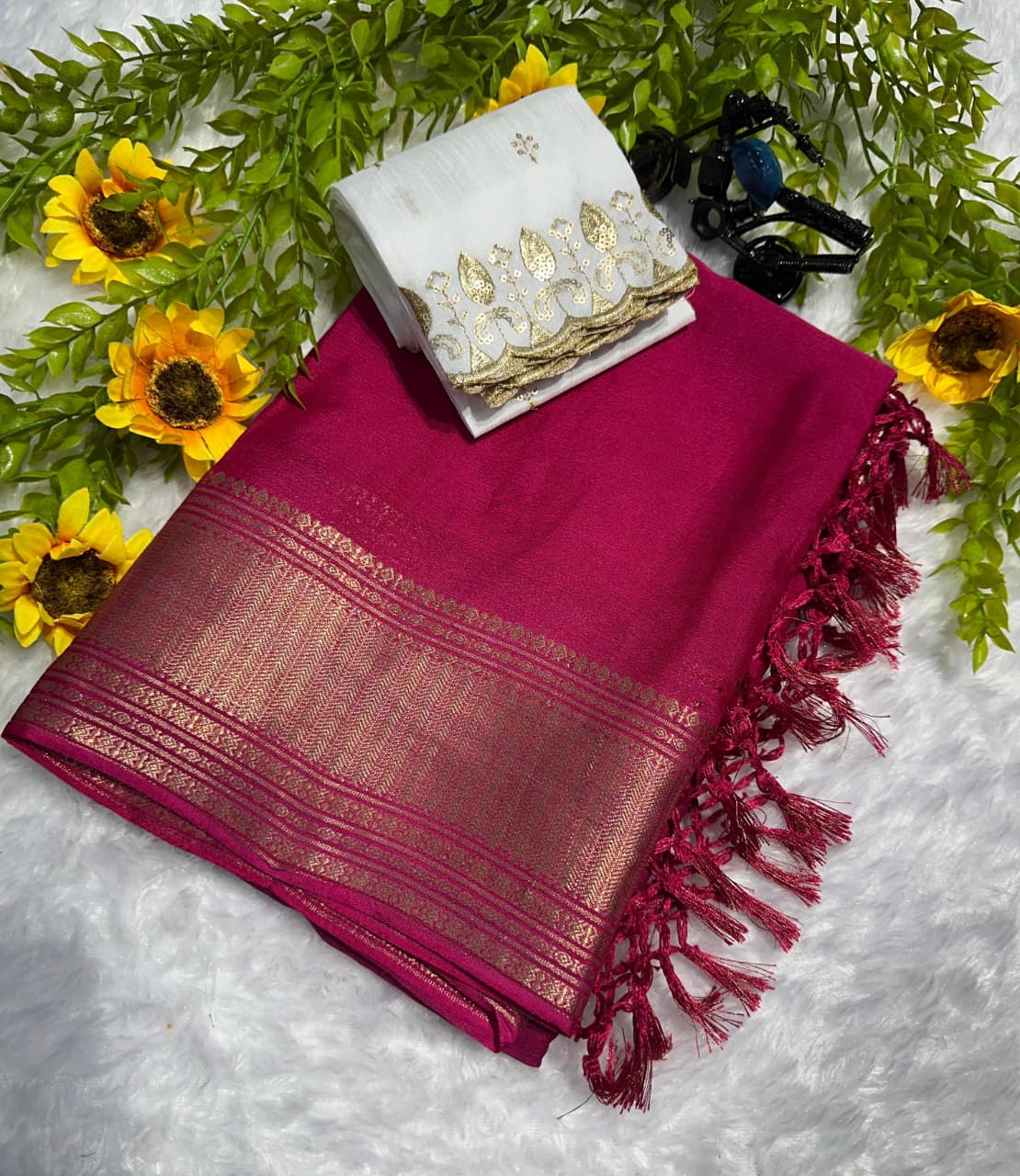 Heavy Crepe Silk Saree with Allover Weaving & Tone‑to‑Tone Padding Border – Premium Boutique Collection