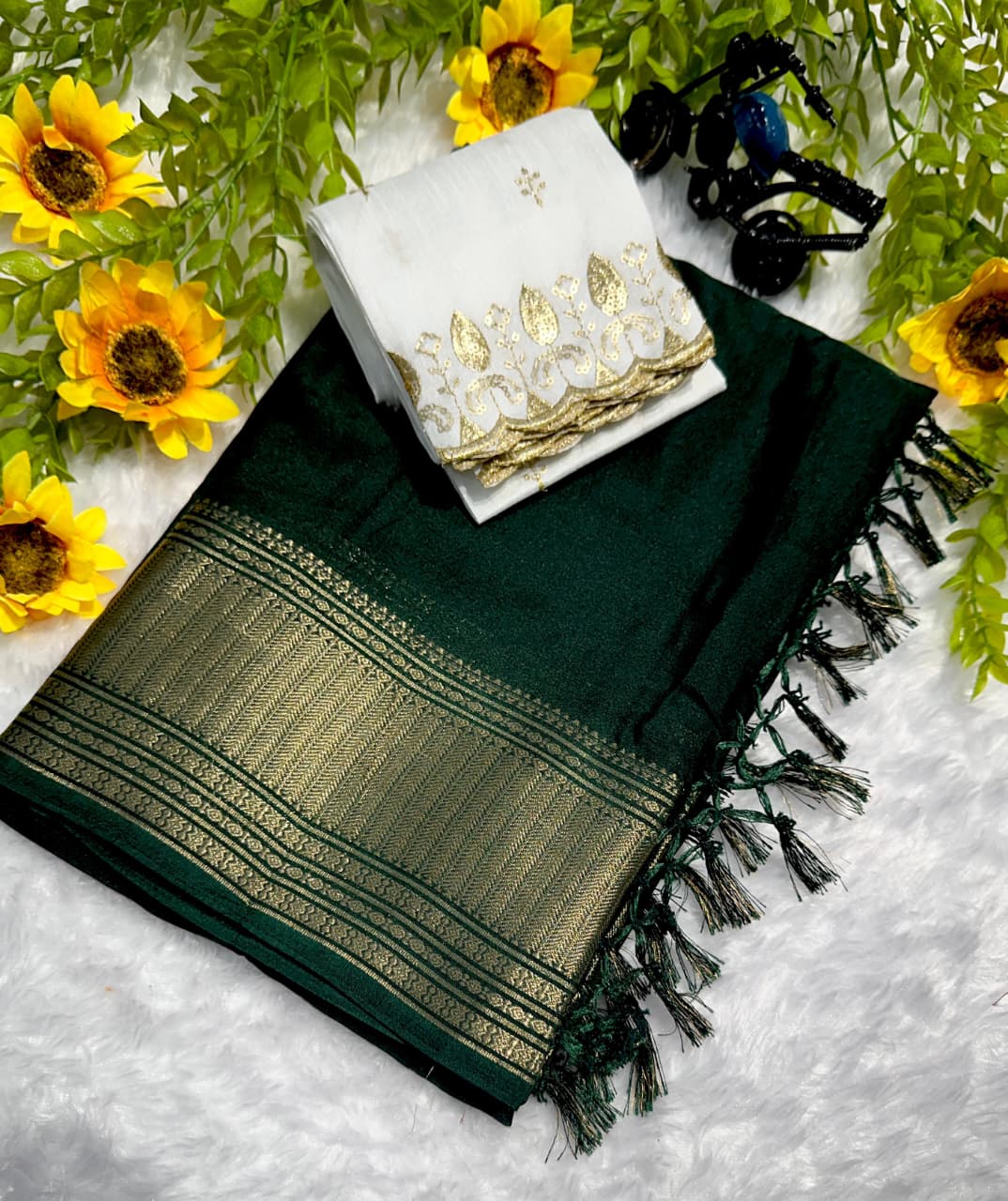 Heavy Crepe Silk Saree with Allover Weaving & Tone‑to‑Tone Padding Border – Premium Boutique Collection