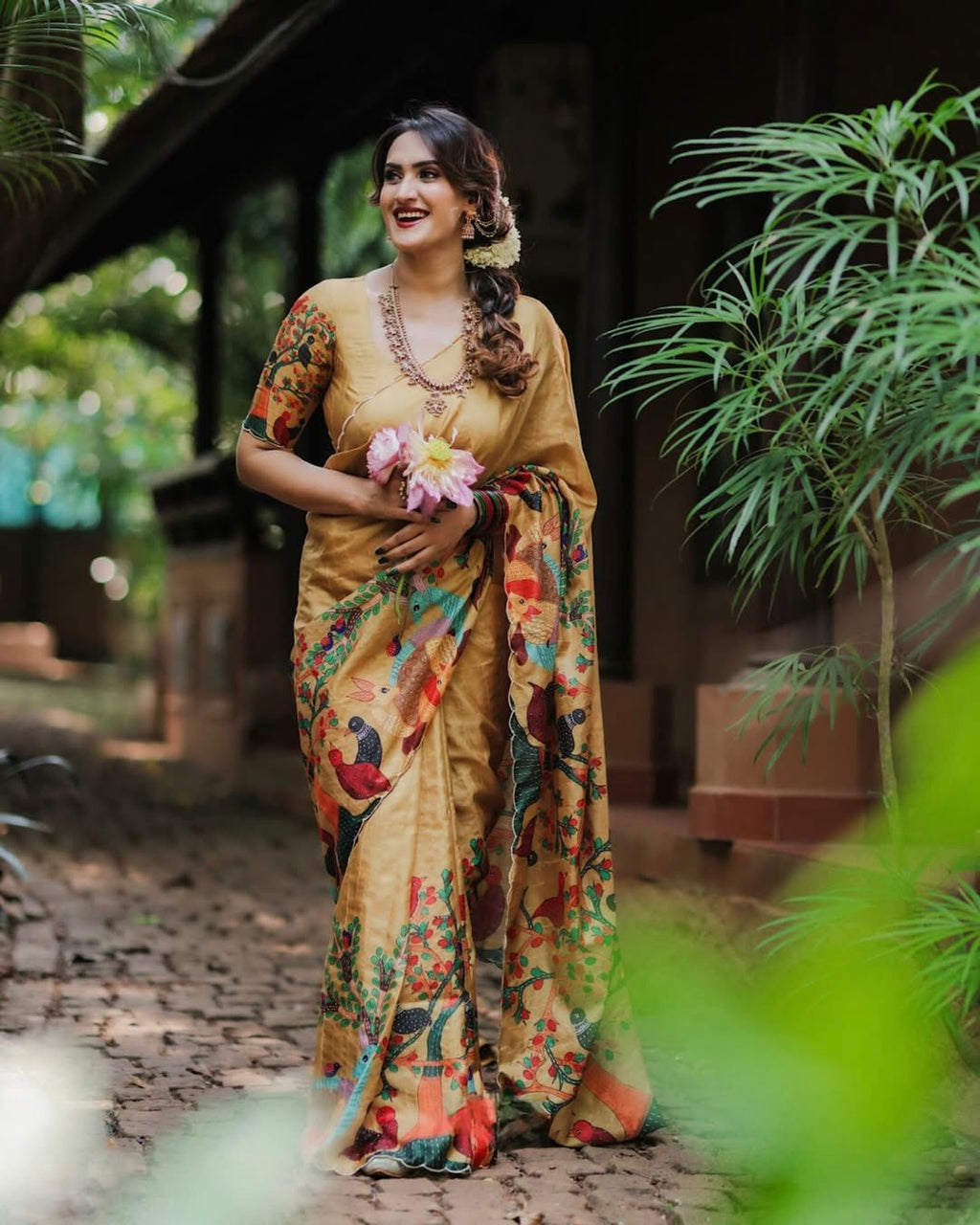 Handloom Tussar Silk Saree with Kalamkari Digital Print & Arco Border – Premium Collection