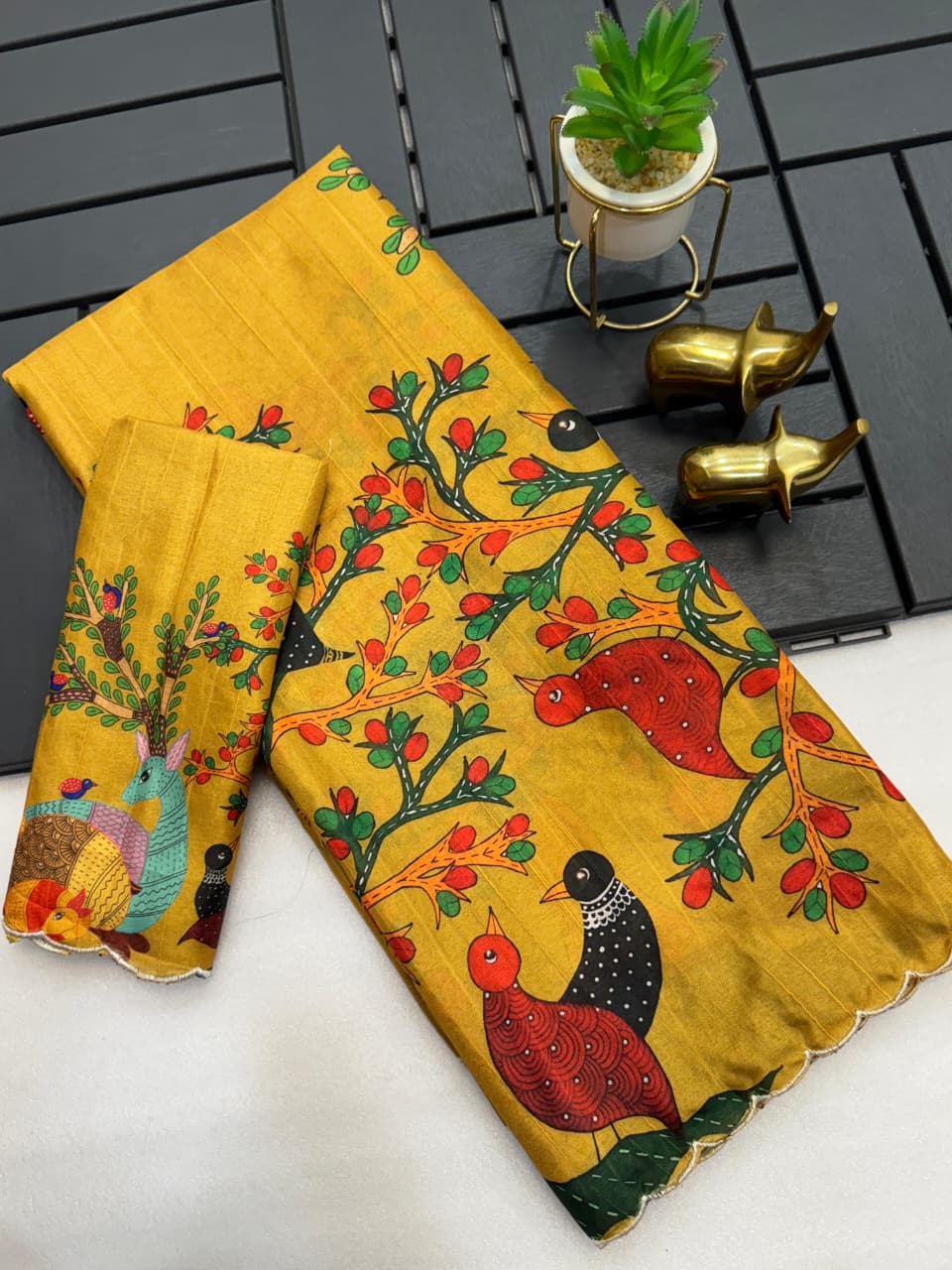 Handloom Tussar Silk Saree with Kalamkari Digital Print & Arco Border – Premium Collection