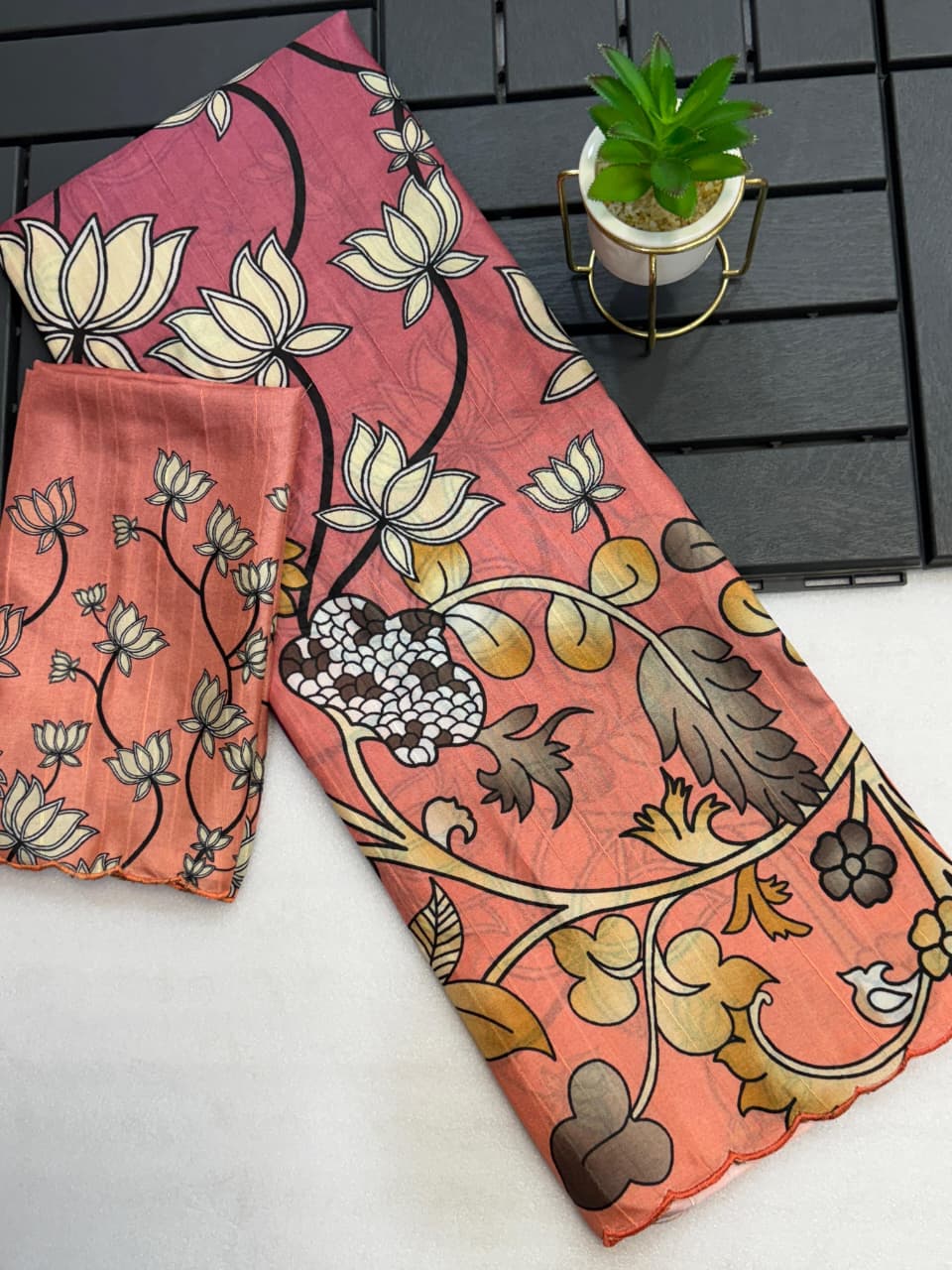 Handloom Tussar Silk Saree with Kalamkari Digital Print & Arco Border – Premium Collection