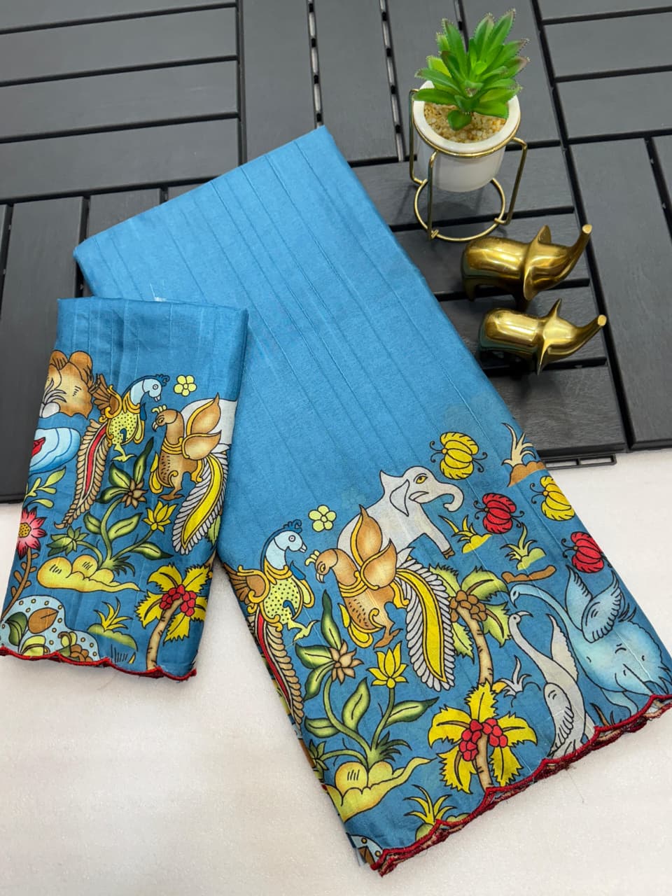 Handloom Tussar Silk Saree with Kalamkari Digital Print & Arco Border – Premium Collection