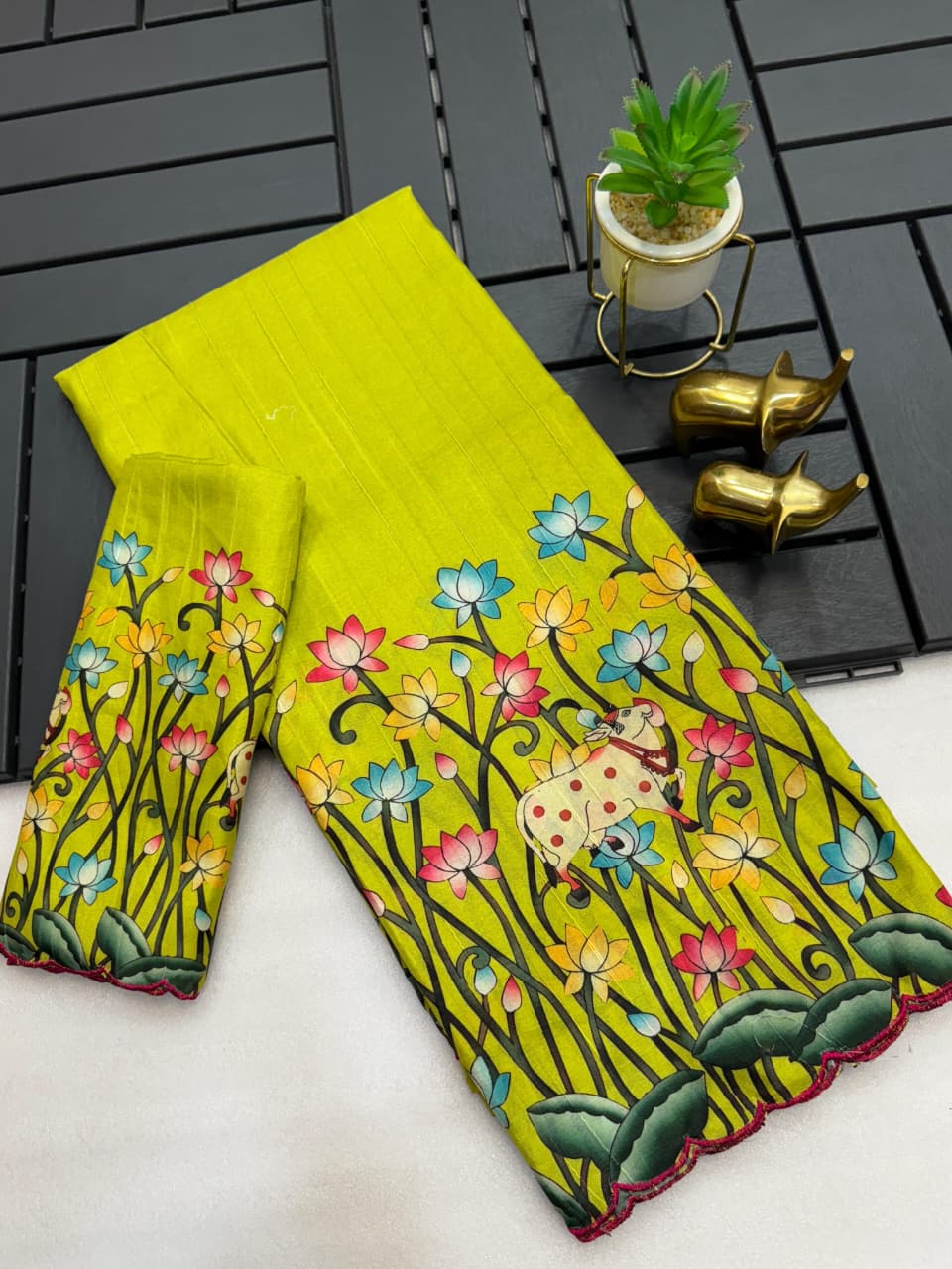 Handloom Tussar Silk Saree with Kalamkari Digital Print & Arco Border – Premium Collection