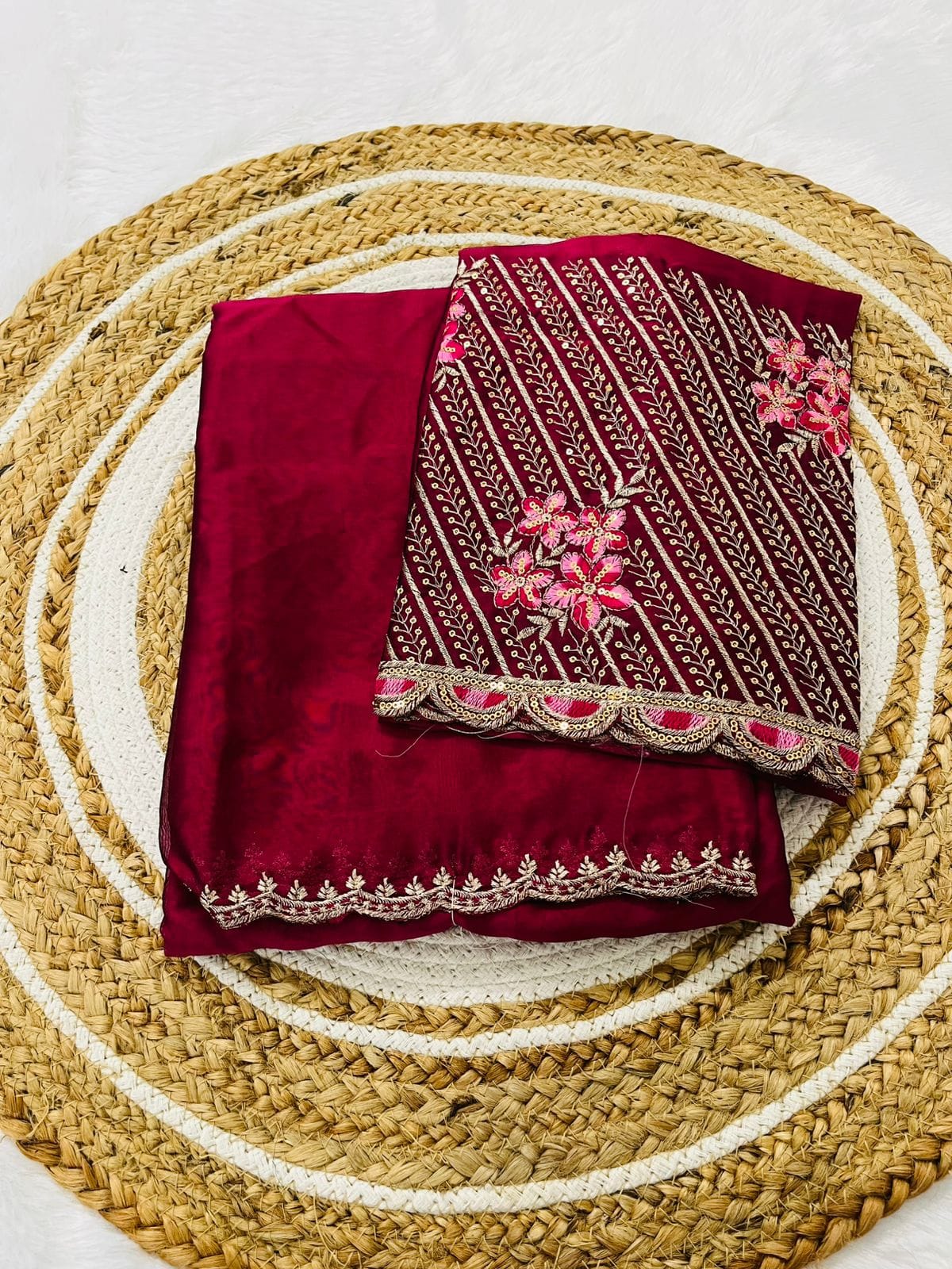 Graceful Rangoli Fabric Saree with a neat finish and comfortable drape