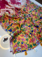 Linen Saree with Allover Floral Design, Heavy Cotton Tussels & Kalamkari Pallu – Premium Collection