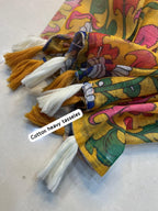 Linen Saree with Allover Floral Design, Heavy Cotton Tussels & Kalamkari Pallu – Premium Collection