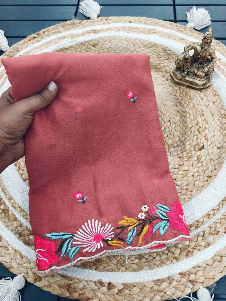 Pure Star Georgette Saree with C‑Pallu & Multi Embroidery Thread Work – Premium Designer Collection