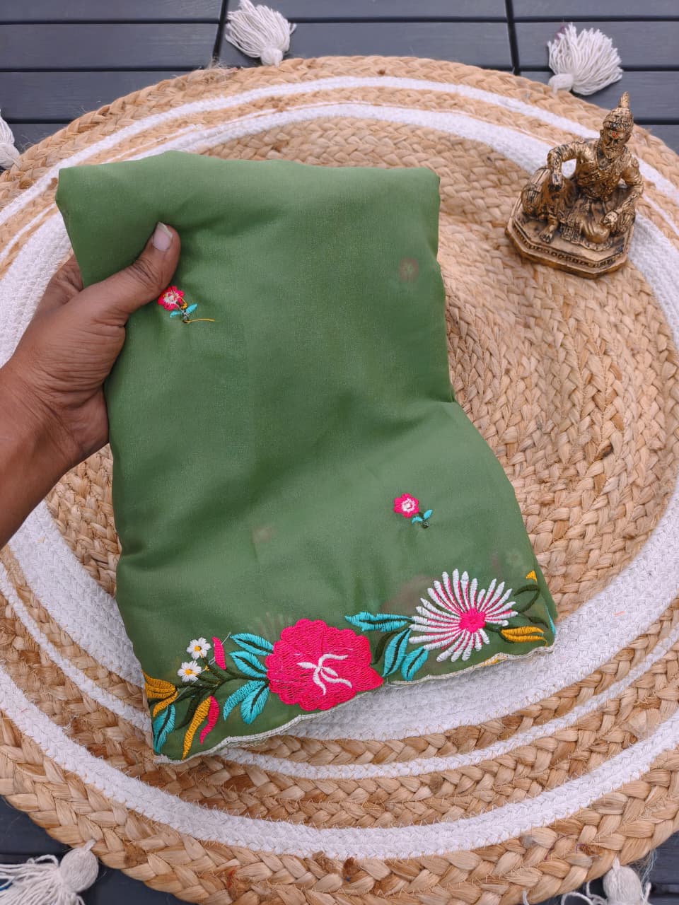 Pure Star Georgette Saree with C‑Pallu & Multi Embroidery Thread Work – Premium Designer Collection