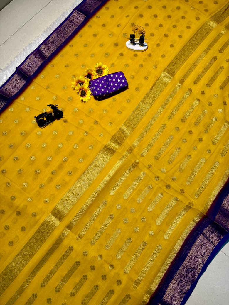 Super Premium Georgette Silk Saree with Butti & Zari Weaving