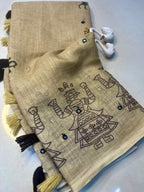 Soft Linen Cotton Saree with Aari Mirror Work & Tassled Pallu – Premium New Arrival