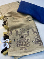 Soft Linen Cotton Saree with Aari Mirror Work & Tassled Pallu – Premium New Arrival