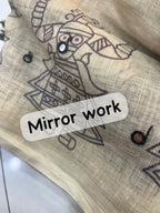 Soft Linen Cotton Saree with Aari Mirror Work & Tassled Pallu – Premium New Arrival