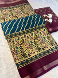 Mangalagiri Silk Saree with Kalamkari Pallu & Weaving Border – Artistic Ethnic Elegance for Boutique Displays